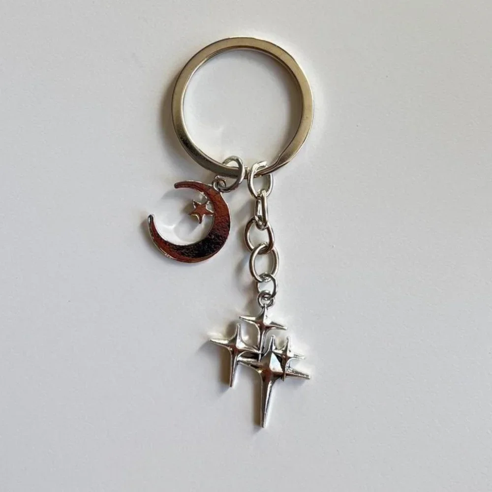 Y2K 2000s star moon pendant keyring for keychain